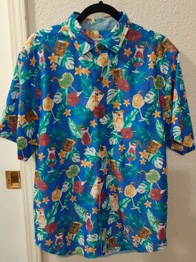 Tommy Bahama IslandZone Medium Mojito Bay Salud Drinks Camp Shirt Campanula Blue